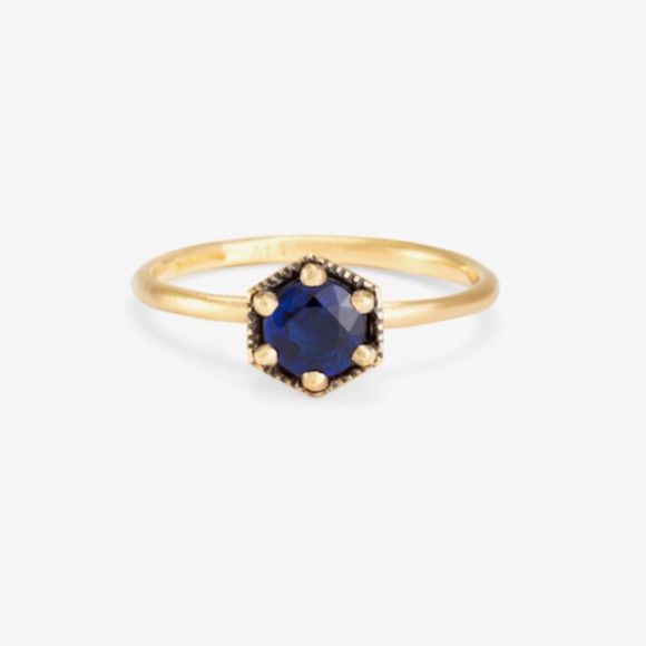 Satomi Kawakita Sapphire Hexagon Solitaire Ring - Picture 4 of 9